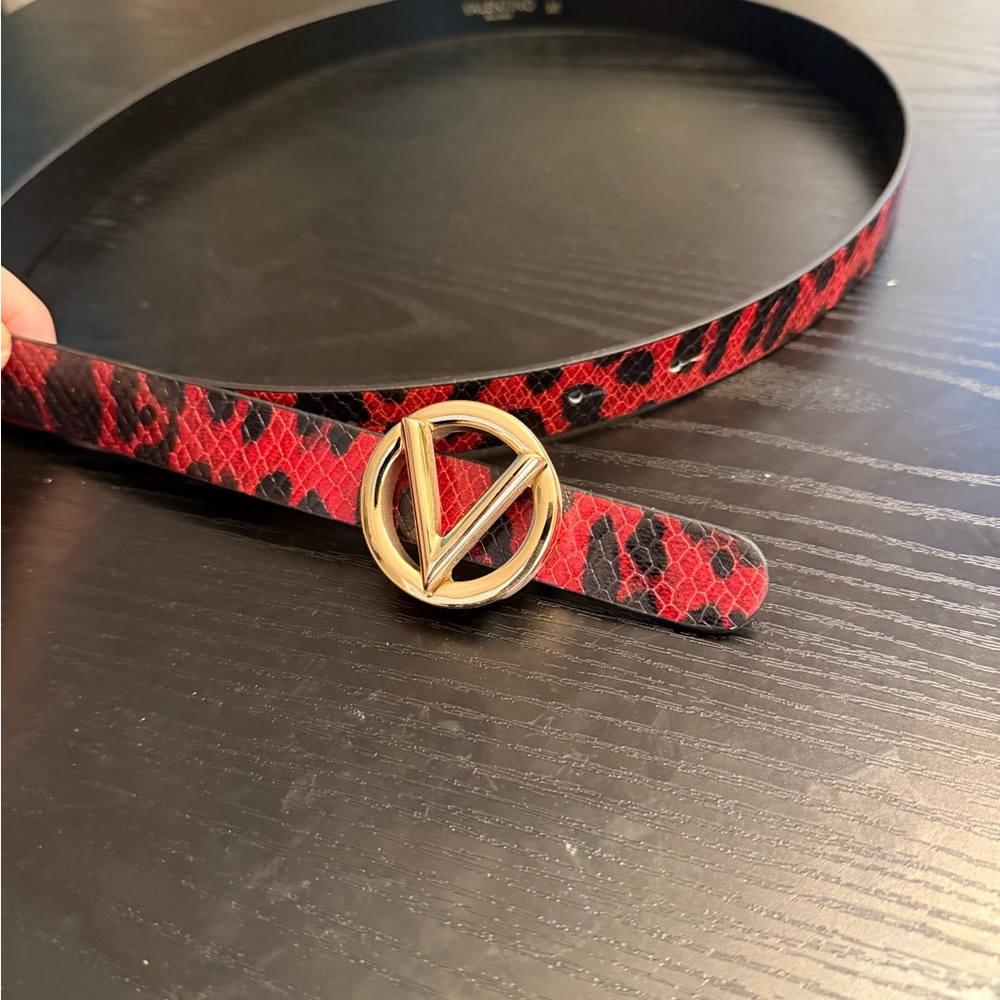 Valentino Red and Black Argyle Leather Belt